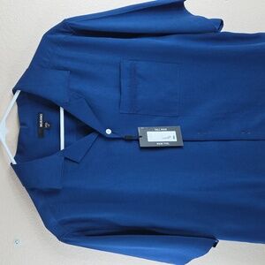 Murano Mens LARGE TALL.Rich Blue Button down Short Sleeve Collared Shirt.
